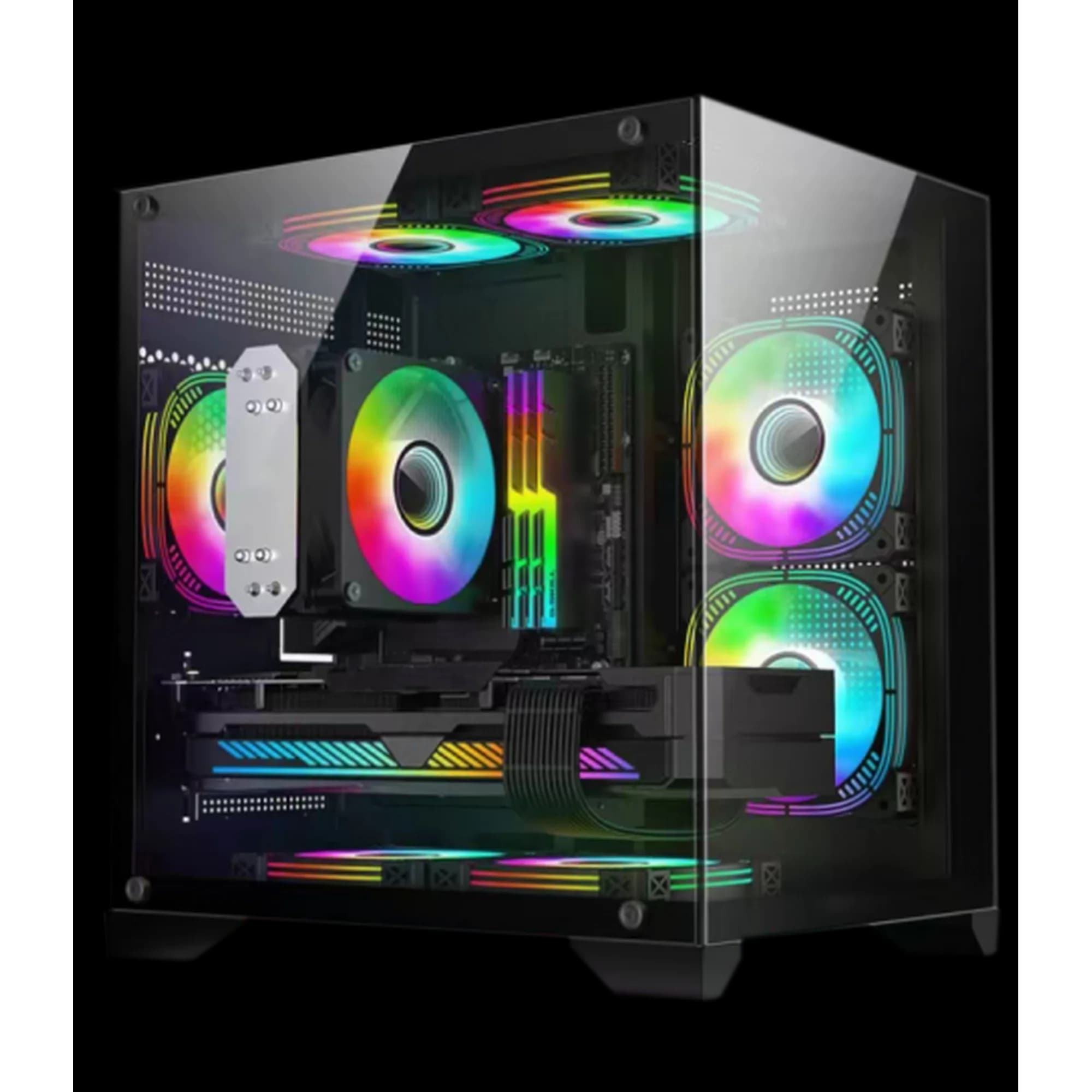 GABINETE GAMER HAYOM GB1790 PRETO AQUARIO COM 4 FANS RGB E VIDRO TEMPERADO