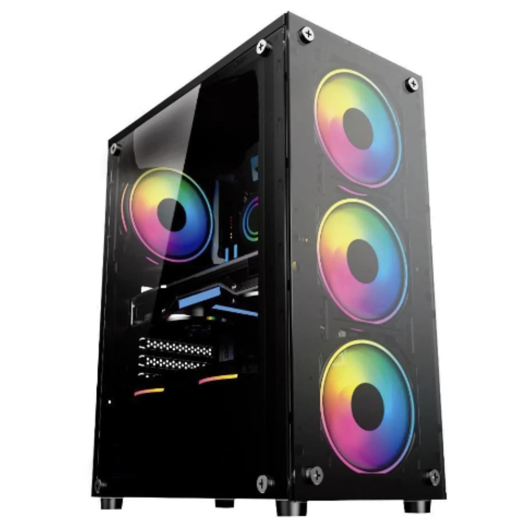 GABINETE GAMER HAYOM GB1749 COM 3 FANS FRONTAL E UM TRAZEIRO RGB, FRONTAL E LATERAL EM VIDRO TEMPERADO