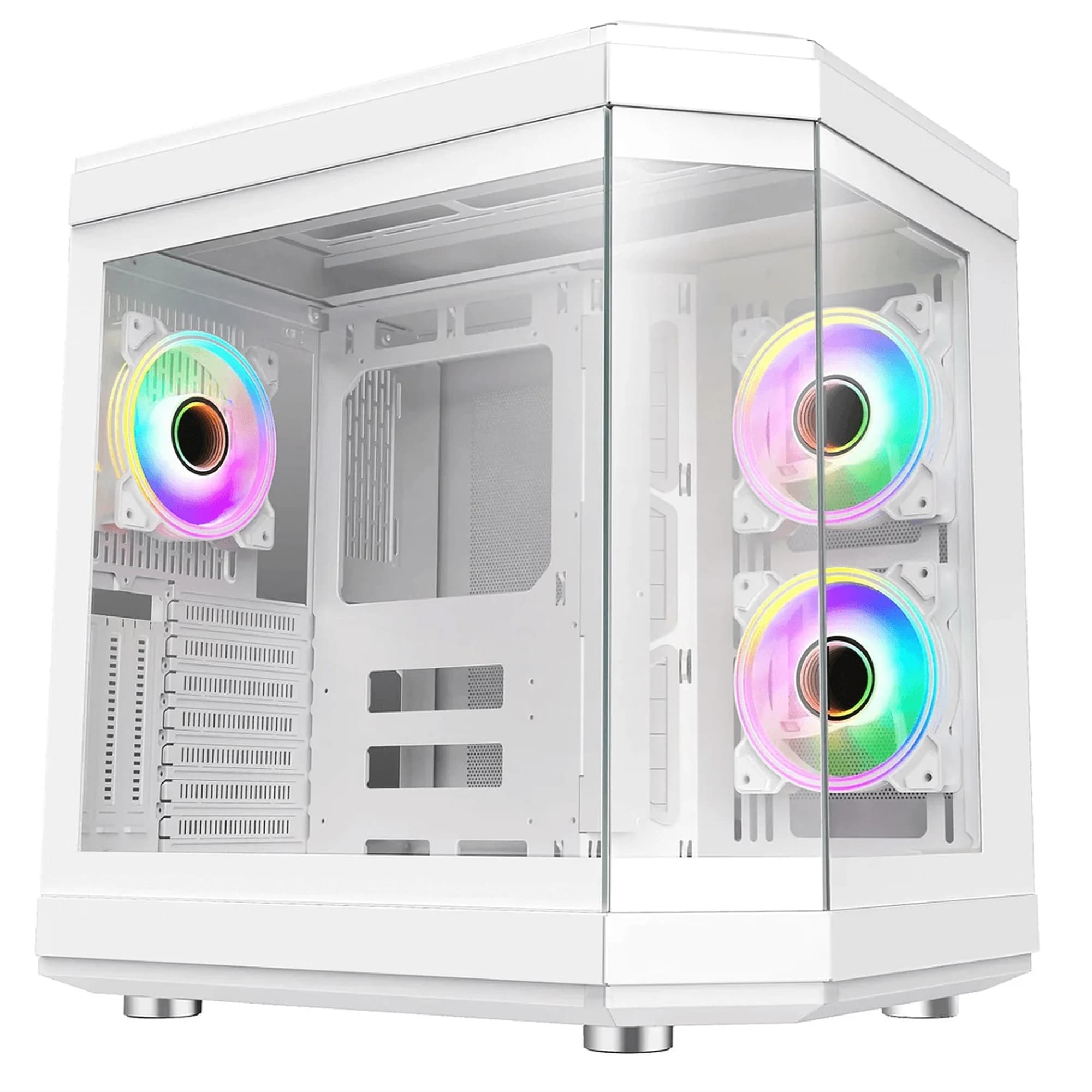 GABINETE GAMER LIKETEC ILUSION SNOW CUBO DESIGN MATX VIDRO TEMPERADO