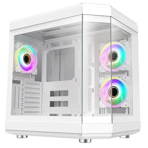 GABINETE GAMER LIKETEC ILUSION SNOW CUBO DESIGN MATX VIDRO TEMPERADO