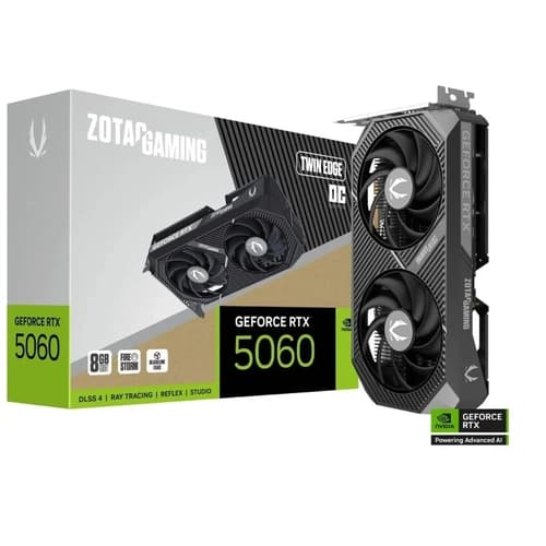 PLACA DE VIDEO GEFORCE RTX 5060 8GB ZOTAC BLACK TWIN EDGE 128BITS, GDDR7, ZT-B50600H-10M