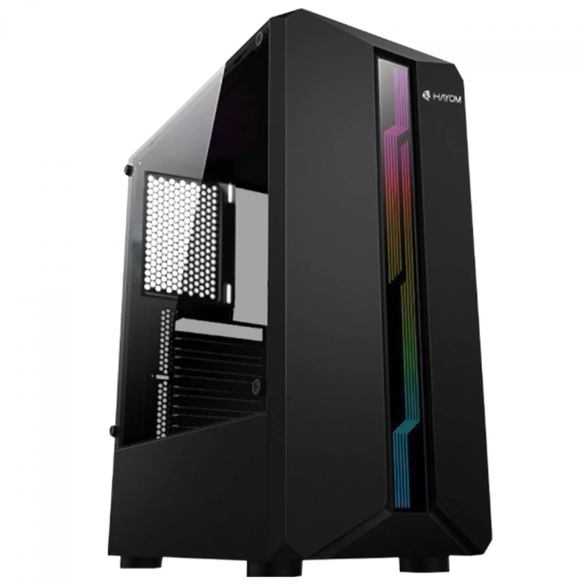 GABINETE GAMER HAYOM GB1724 MID TOWER, VIDRO TEMPERADO, ATX, SEM FONTE, SEM FANS, PRETO